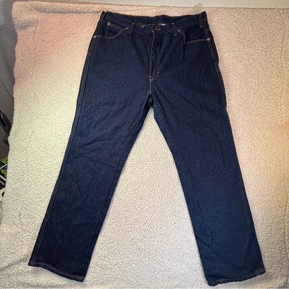 Vintage Dickies USA Made Raw Denim Jeans 36x30 SANWA Rivets Rigid Workwear